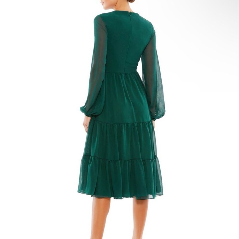 Mac Duggal Ieena | 55637 Bishop Sleeve V Neck Chiffon Dress Size 10 NEW - Picture 3 of 11